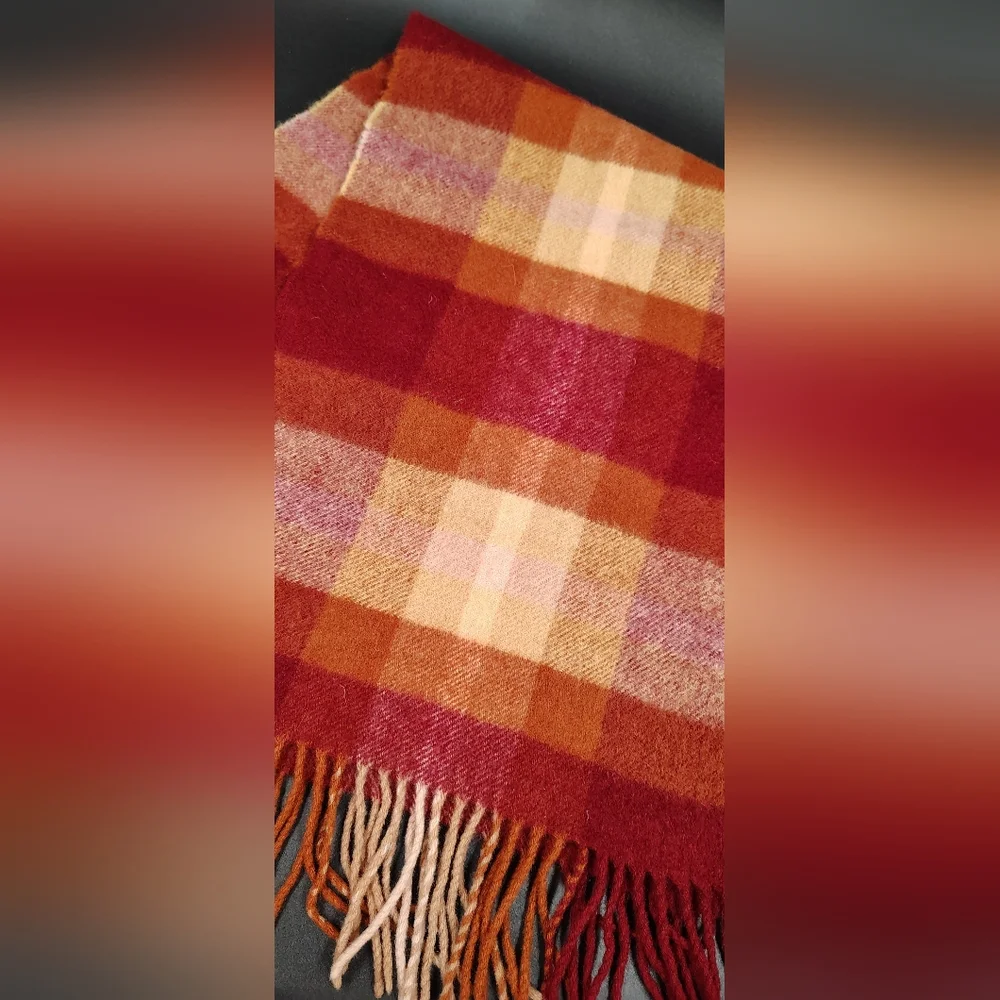 Checked Fringe Scarf in Red and Orange Men's Womens Unisex - Picture 5 of 10